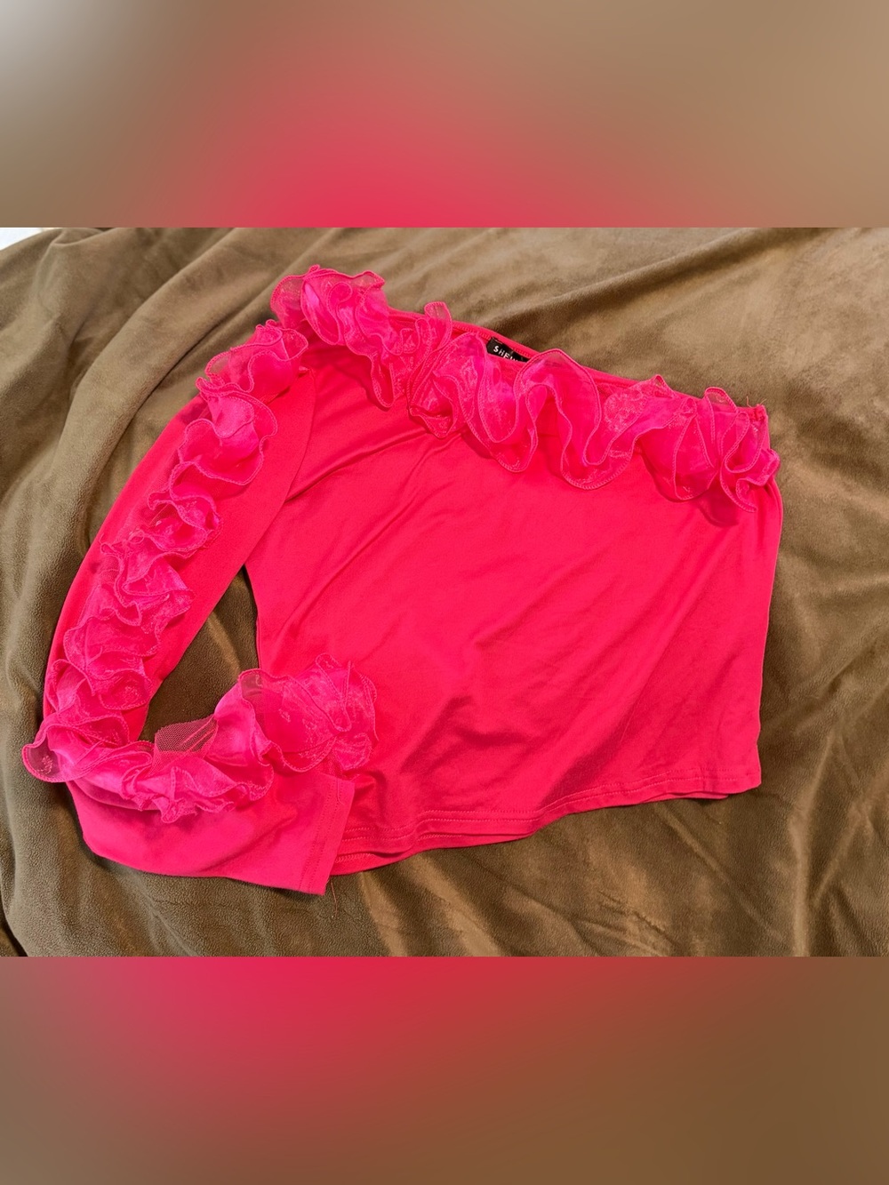SHEIN Women's Ruffle Crop Top Pink Size Medium Like New